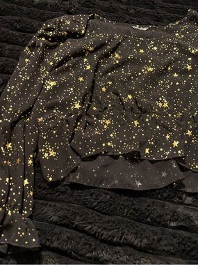 Black Star Print Long Sleeve Blouse - Yellow Stars